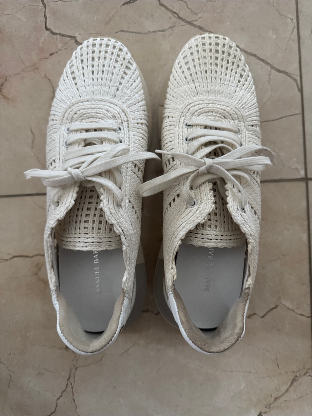 Woven Lace-Up Women's Sneakers in Cream